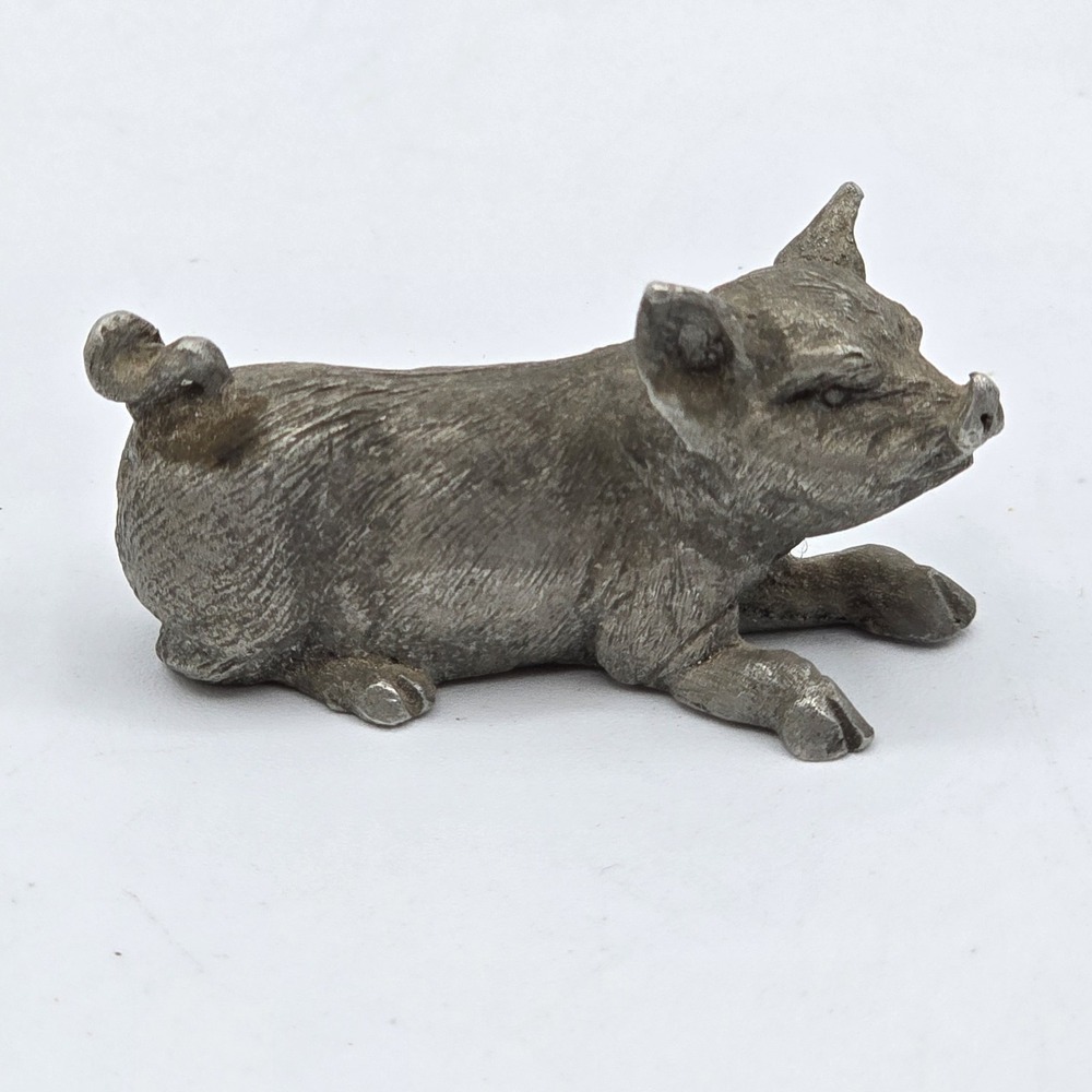 Vtg Miniature Spoontiques Pewter Pig Small Lying Down Piglet Figurine